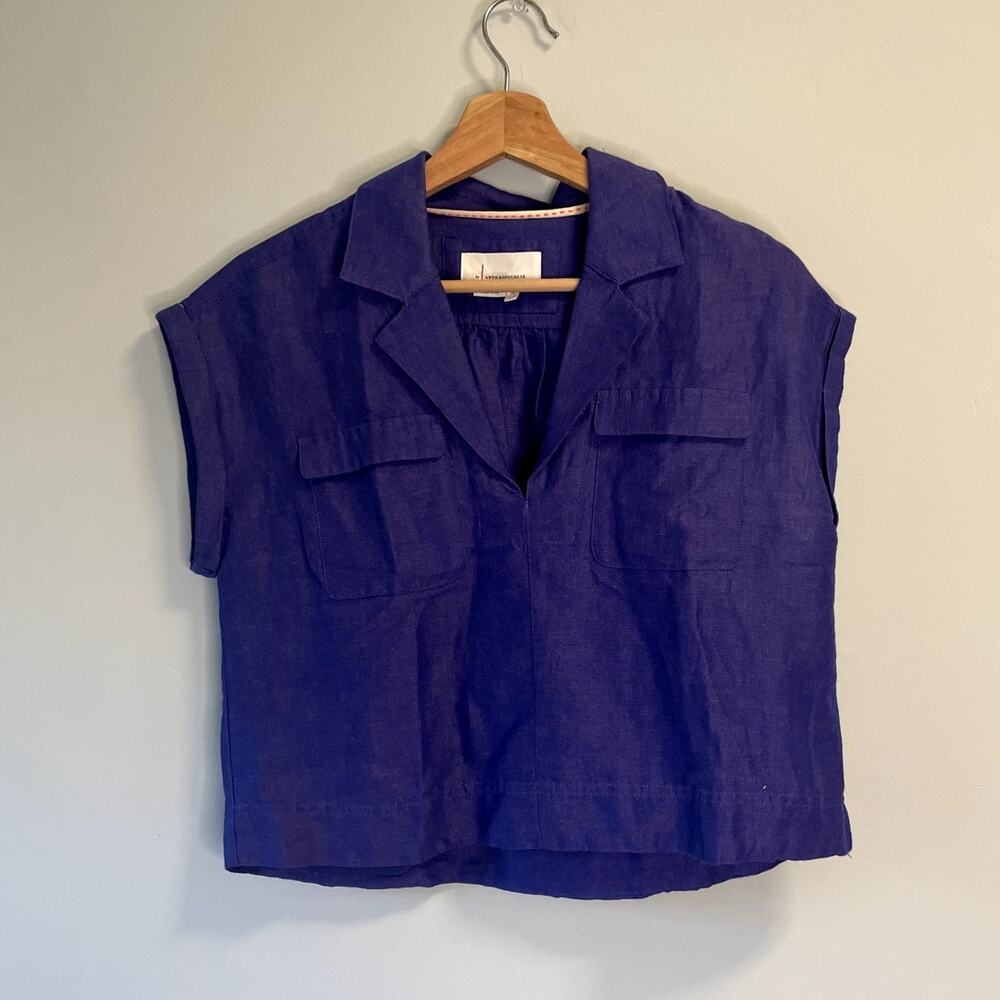 Anthropologie Blue Cropped Utility Pullover - Picture 2 of 9